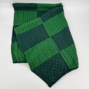 Aran Woollen Mills Irish Merino Wool Throw Blanket Cable Knit Green Patchwork
